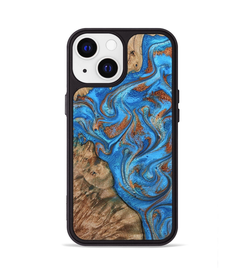 iPhone 13 Wood Phone Case - Teressa (Teal & Gold, 801885)