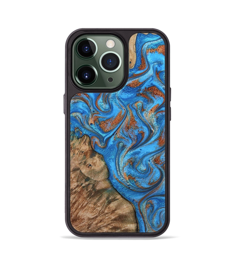 iPhone 13 Pro Wood Phone Case - Teressa (Teal & Gold, 801885)