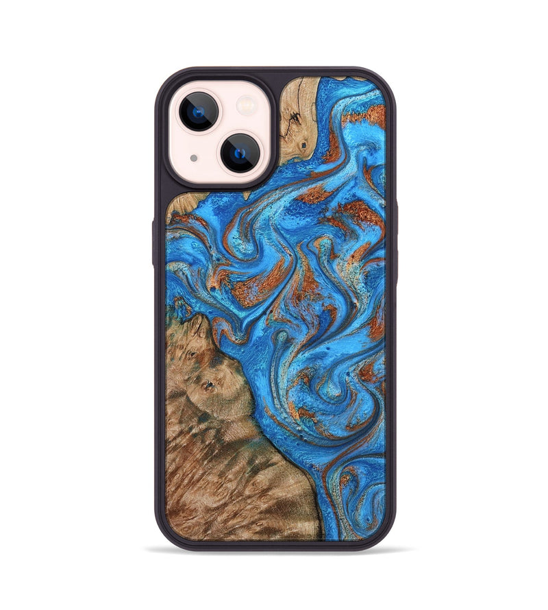 iPhone 14 Wood Phone Case - Teressa (Teal & Gold, 801885)