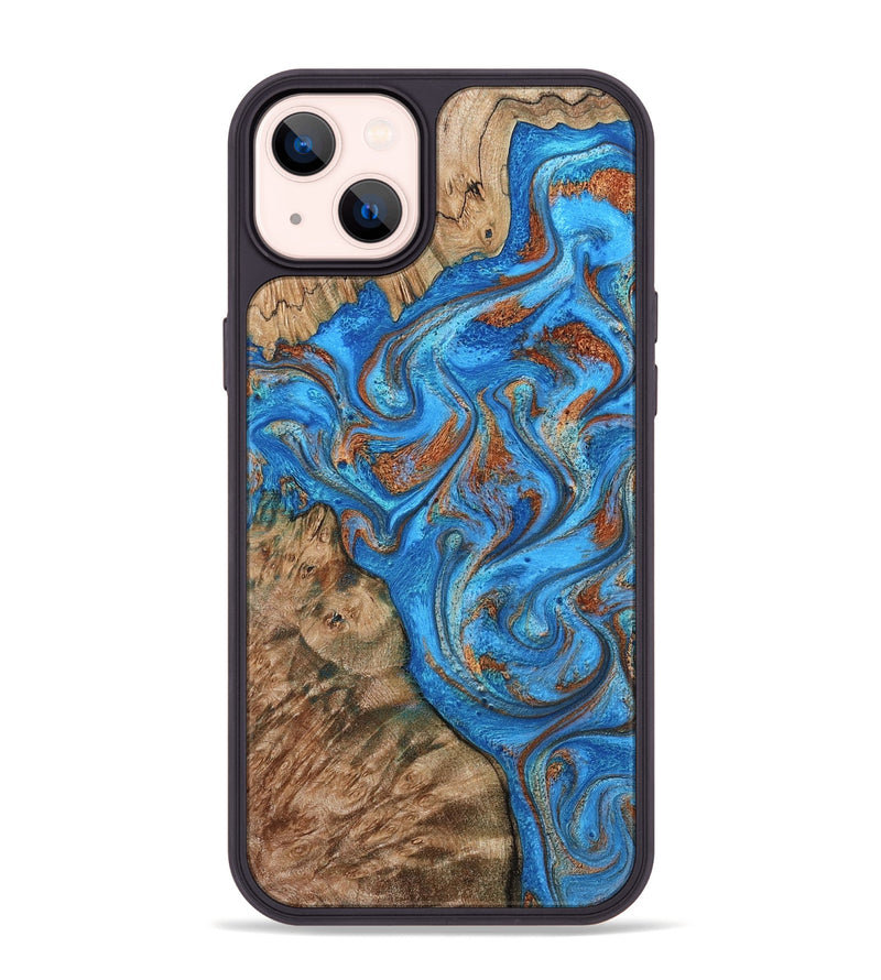 iPhone 14 Plus Wood Phone Case - Teressa (Teal & Gold, 801885)