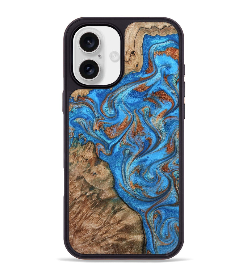 iPhone 16 Plus Wood Phone Case - Teressa (Teal & Gold, 801885)
