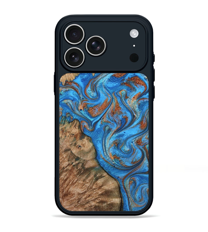 iPhone 17 Pro Max Wood Phone Case - Teressa (Teal & Gold, 801885)