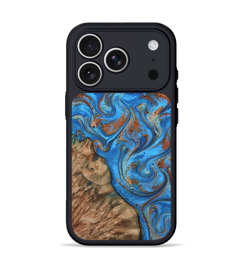 iPhone 17 Pro Wood Phone Case - Teressa (Teal & Gold, 801885)
