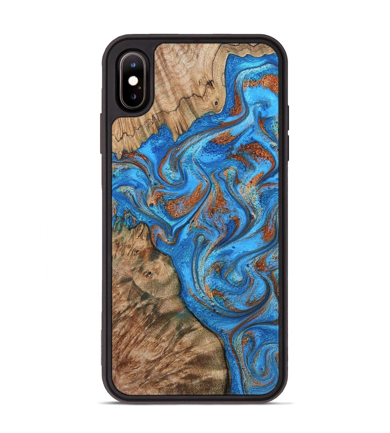 iPhone Xs Max Wood Phone Case - Teressa (Teal & Gold, 801885)