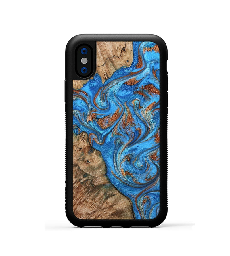 iPhone Xs Wood Phone Case - Teressa (Teal & Gold, 801885)
