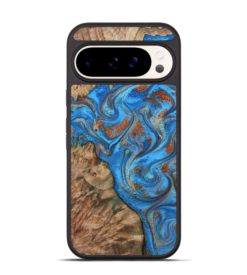 Pixel 9 Pro Wood Phone Case - Teressa (Teal & Gold, 801885)