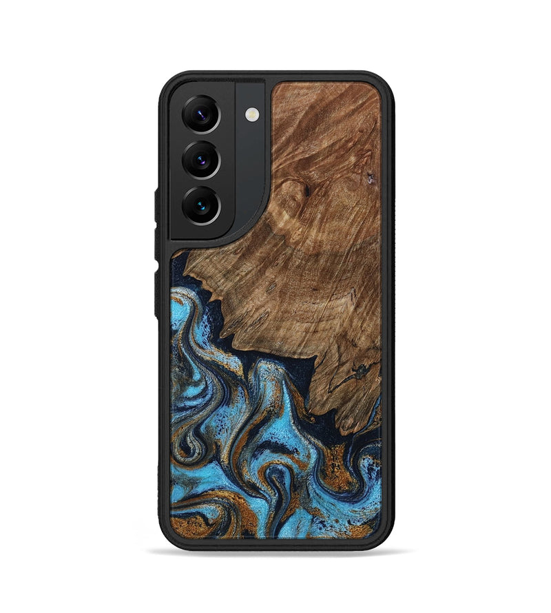 Galaxy S22 Wood Phone Case - Norita (Teal & Gold, 801886)