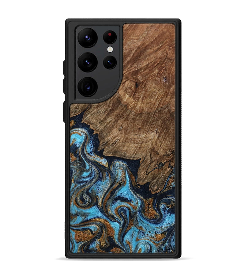 Galaxy S22 Ultra Wood Phone Case - Norita (Teal & Gold, 801886)