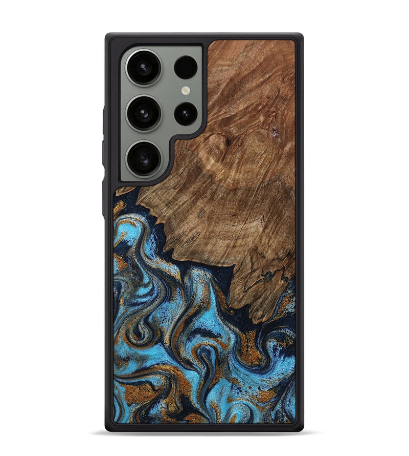 Galaxy S24 Ultra Wood Phone Case - Norita (Teal & Gold, 801886)