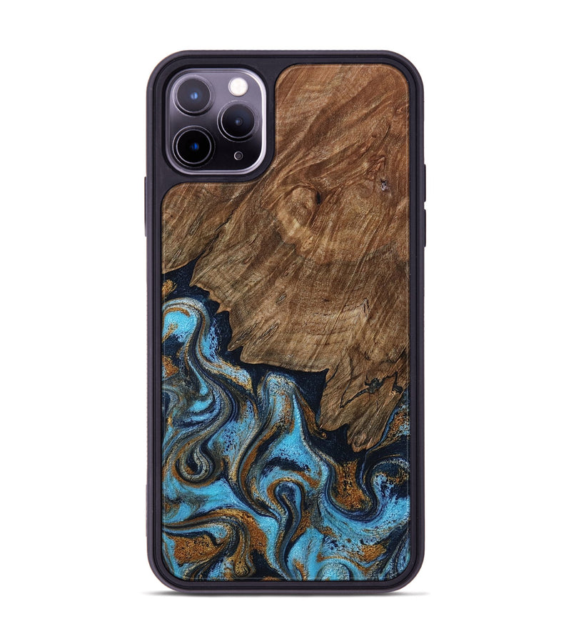 iPhone 11 Pro Max Wood Phone Case - Norita (Teal & Gold, 801886)