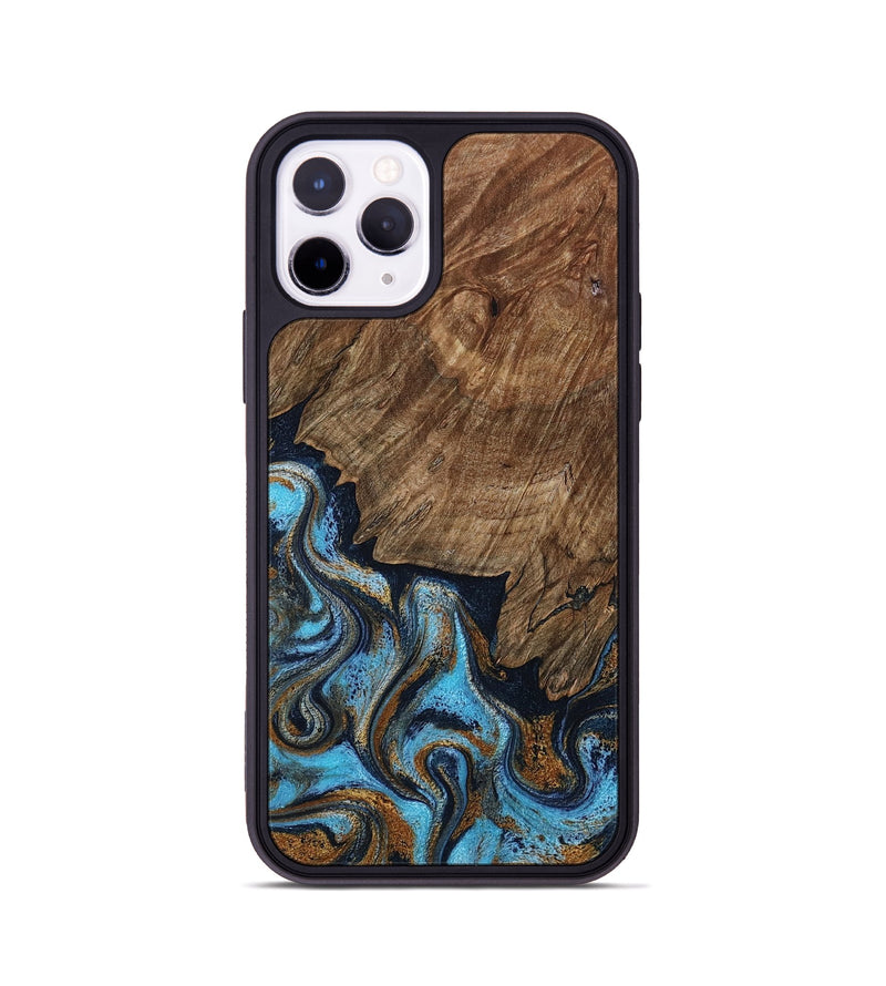 iPhone 11 Pro Wood Phone Case - Norita (Teal & Gold, 801886)