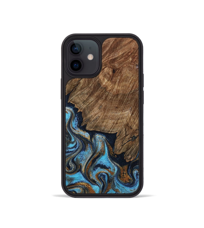iPhone 12 mini Wood Phone Case - Norita (Teal & Gold, 801886)