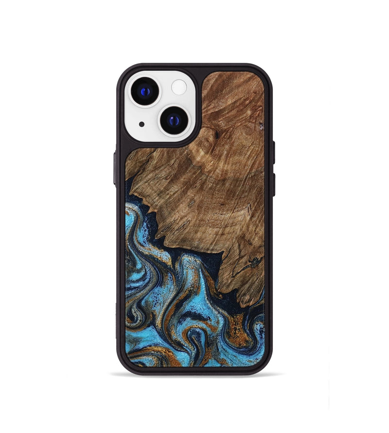 iPhone 13 mini Wood Phone Case - Norita (Teal & Gold, 801886)