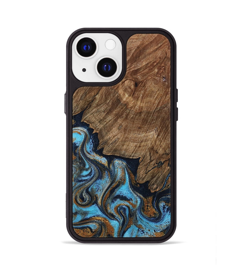 iPhone 13 Wood Phone Case - Norita (Teal & Gold, 801886)