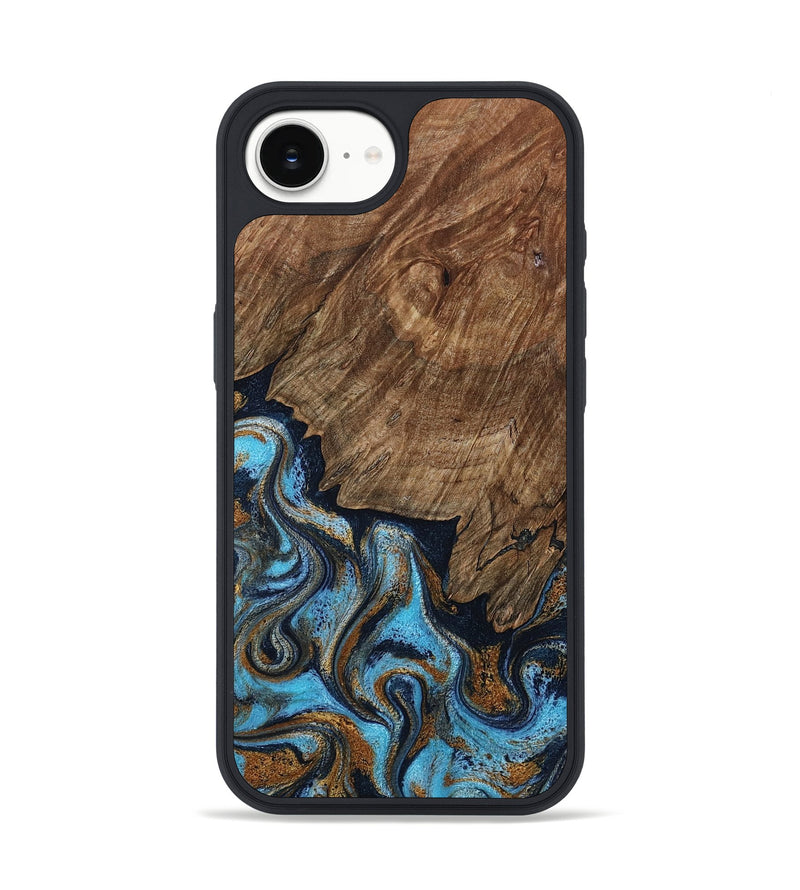 iPhone 16e Wood Phone Case - Norita (Teal & Gold, 801886)