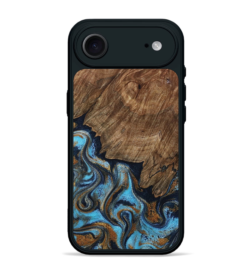 iPhone 17 Air Wood Phone Case - Norita (Teal & Gold, 801886)