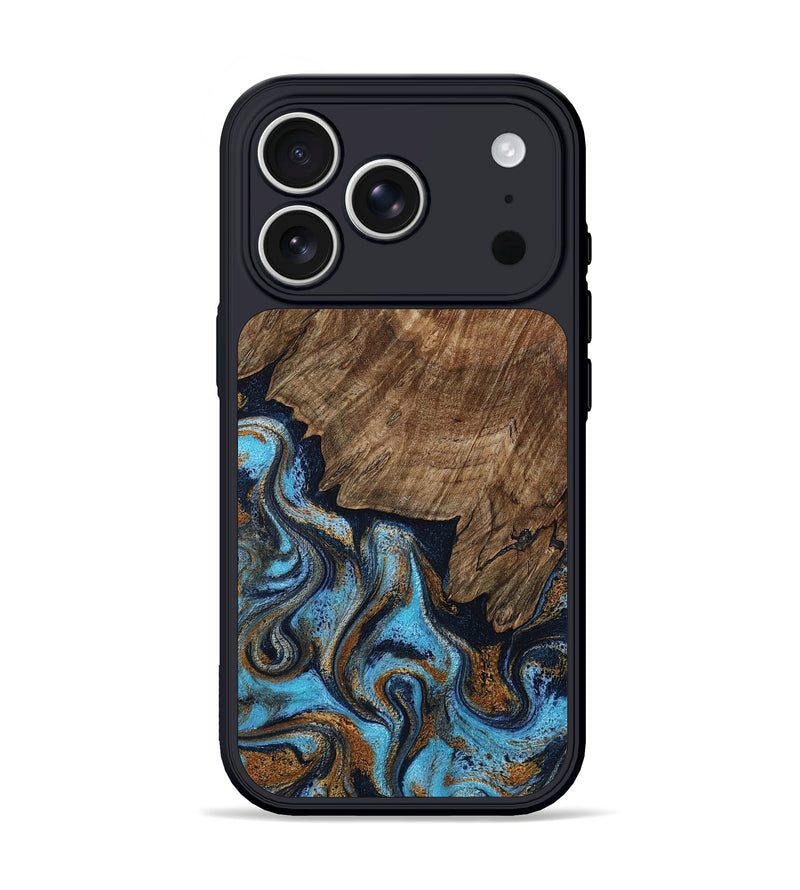 iPhone 17 Pro Wood Phone Case - Norita (Teal & Gold, 801886)
