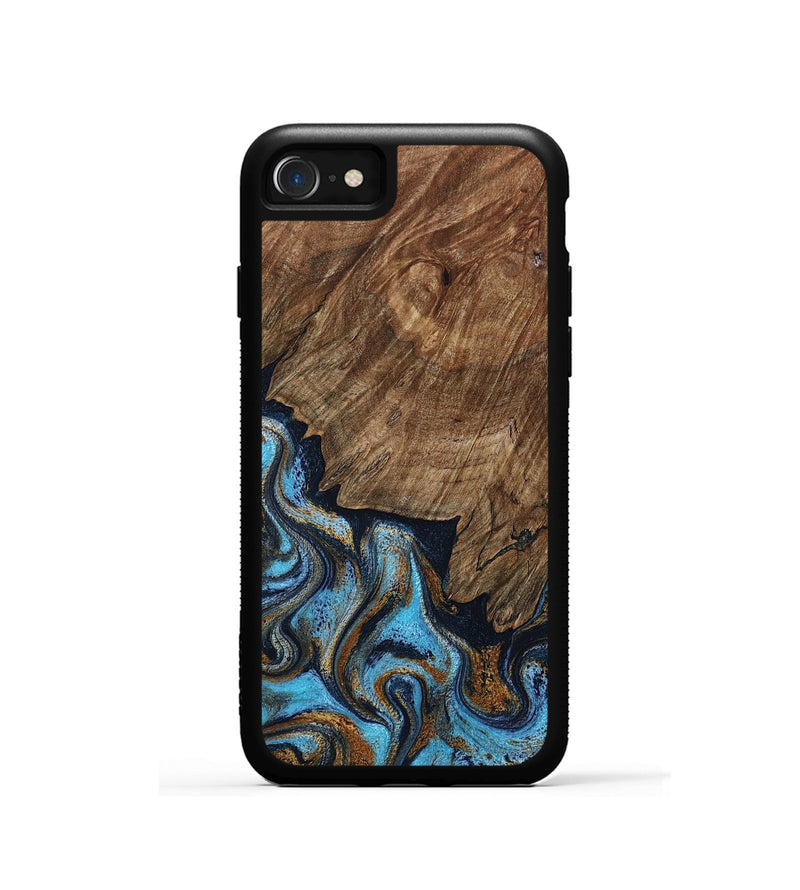 iPhone SE Wood Phone Case - Norita (Teal & Gold, 801886)