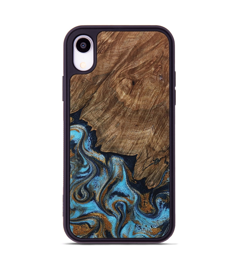 iPhone Xr Wood Phone Case - Norita (Teal & Gold, 801886)