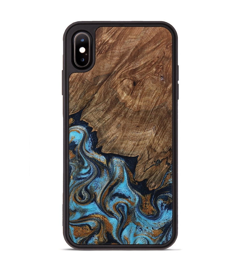 iPhone Xs Max Wood Phone Case - Norita (Teal & Gold, 801886)