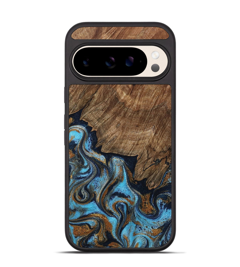 Pixel 10 Wood Phone Case - Norita (Teal & Gold, 801886)
