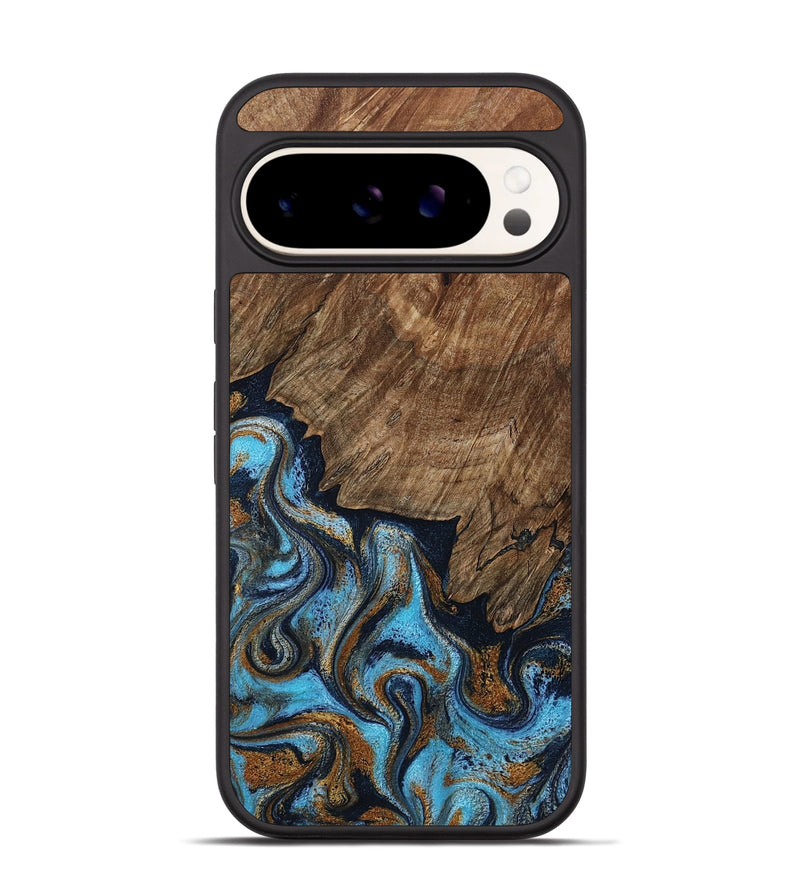 Pixel 9 Pro Wood Phone Case - Norita (Teal & Gold, 801886)