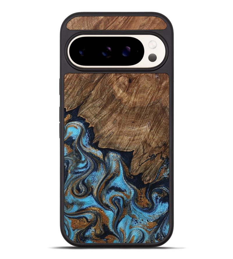 Pixel 9 Pro XL Wood Phone Case - Norita (Teal & Gold, 801886)