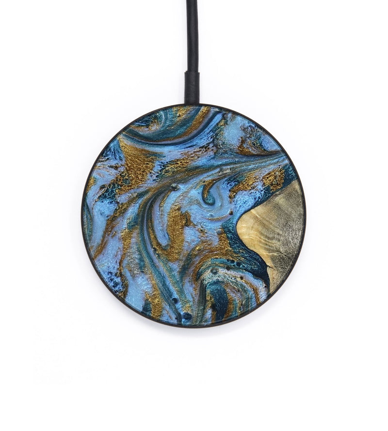Circle Wood Wireless Charger - Huey (Teal & Gold, 801887)