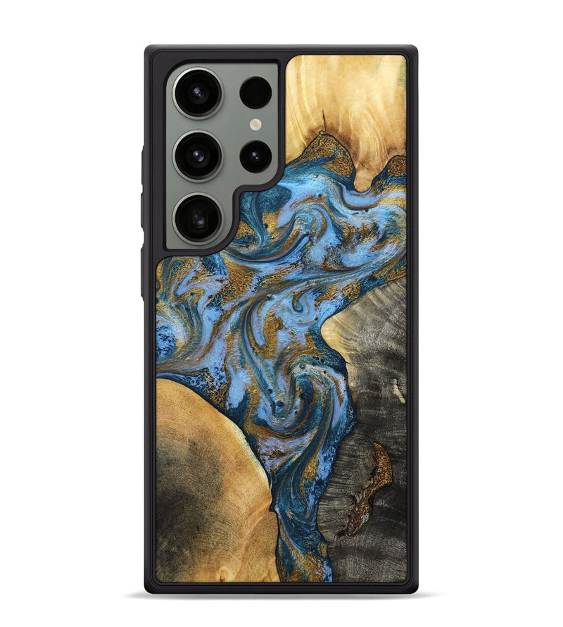 Galaxy S24 Ultra Wood Phone Case - Huey (Teal & Gold, 801887)