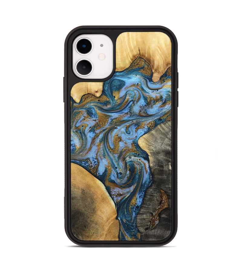 iPhone 11 Wood Phone Case - Huey (Teal & Gold, 801887)