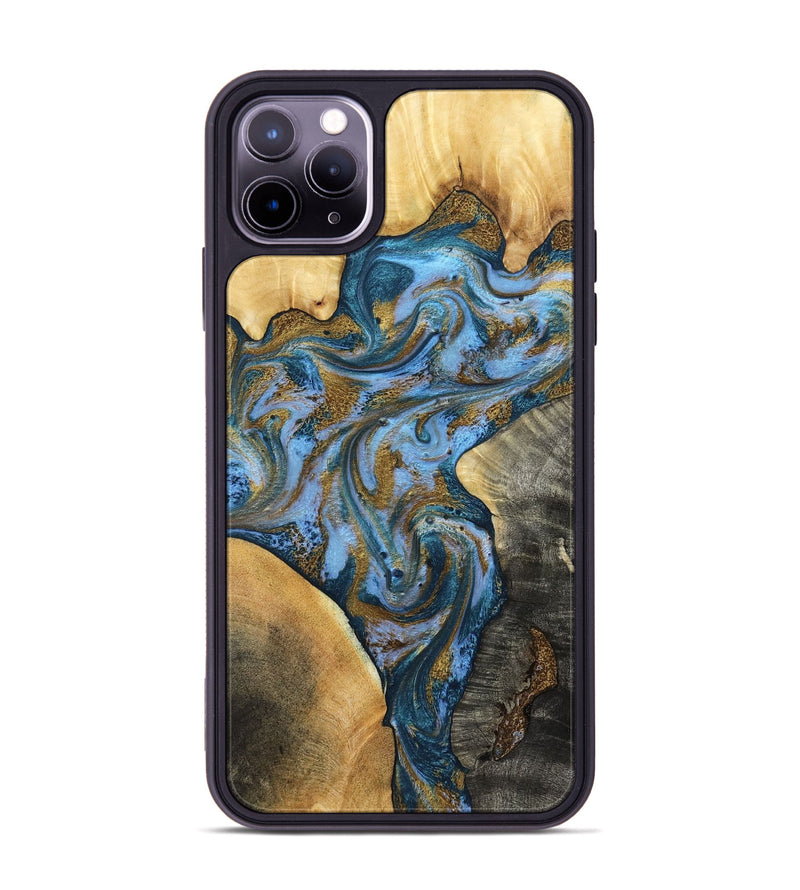 iPhone 11 Pro Max Wood Phone Case - Huey (Teal & Gold, 801887)
