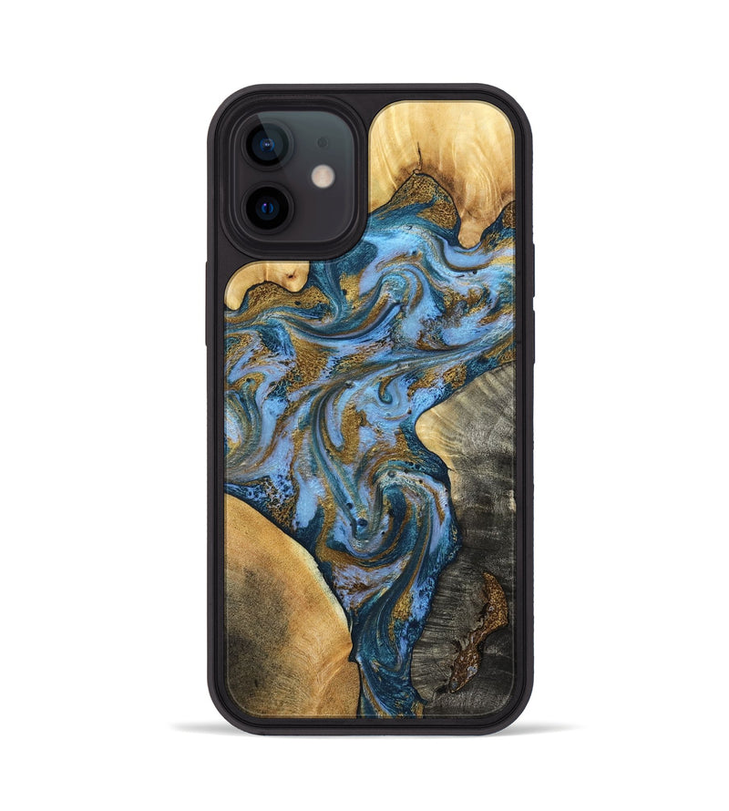 iPhone 12 Wood Phone Case - Huey (Teal & Gold, 801887)