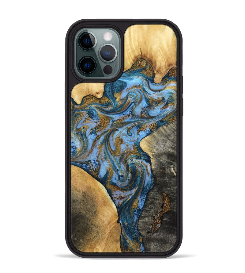 iPhone 12 Pro Max Wood Phone Case - Huey (Teal & Gold, 801887)