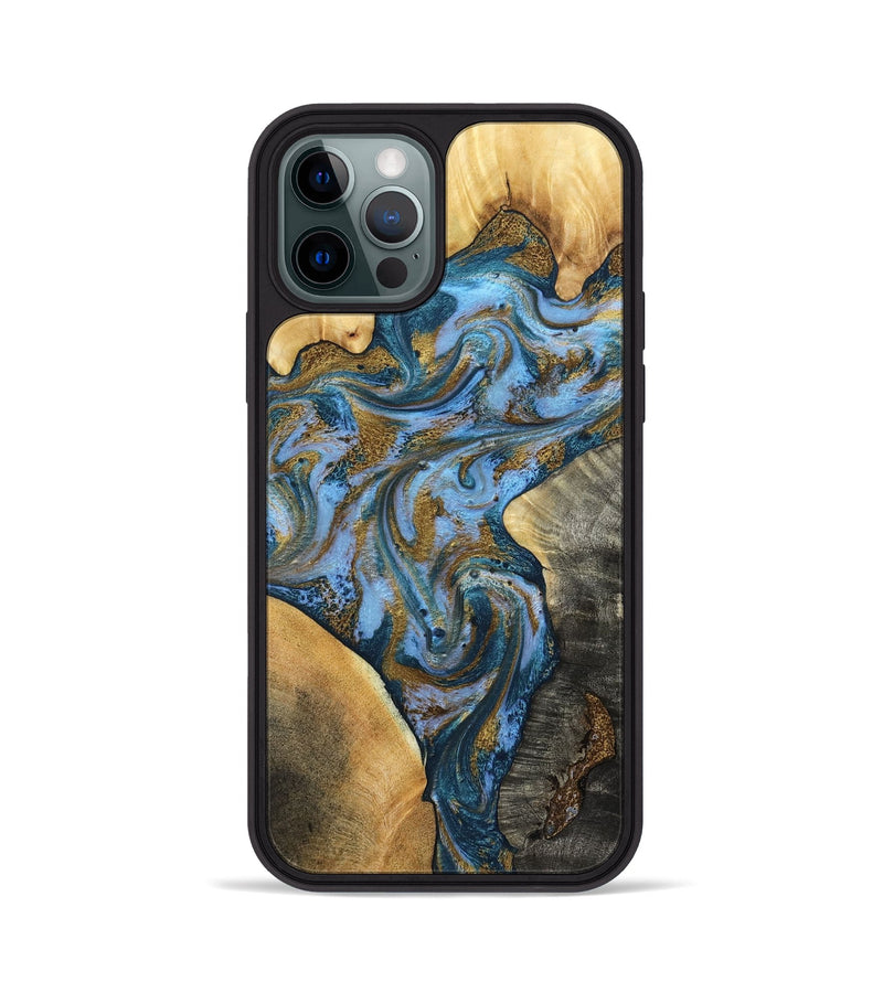 iPhone 12 Pro Wood Phone Case - Huey (Teal & Gold, 801887)
