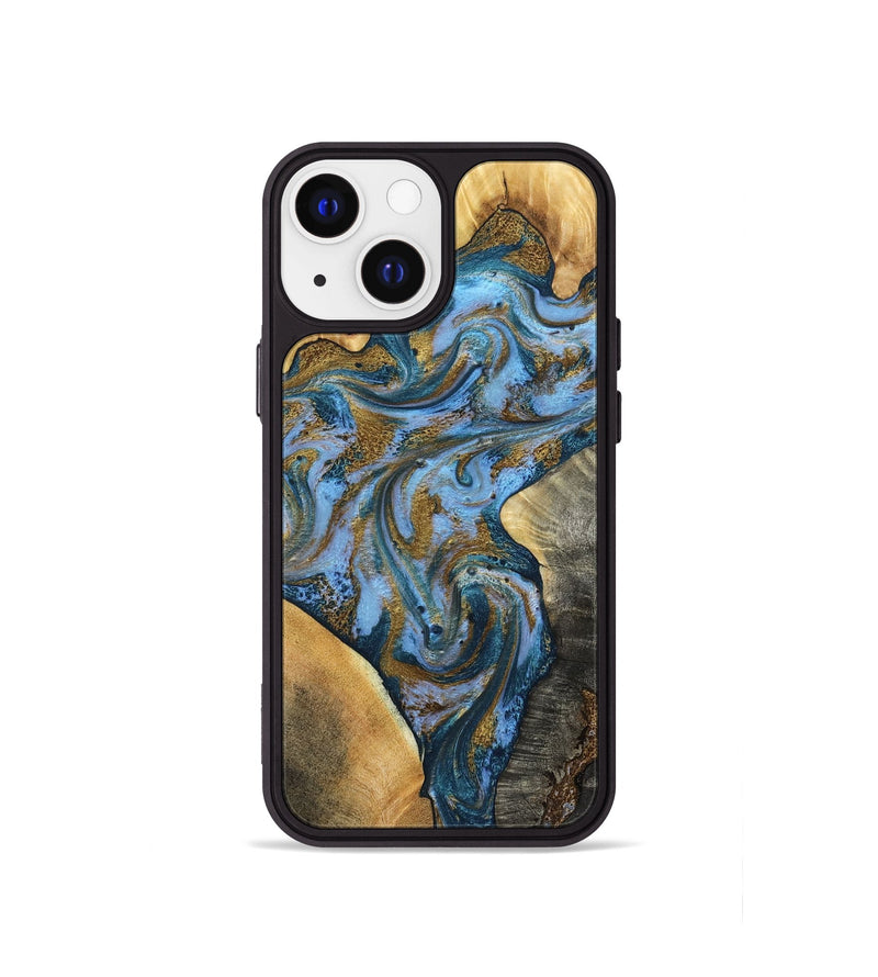 iPhone 13 mini Wood Phone Case - Huey (Teal & Gold, 801887)