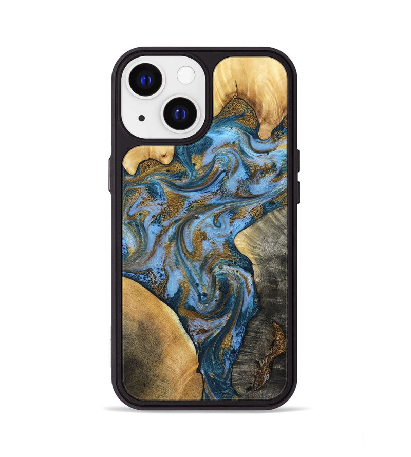 iPhone 13 Wood Phone Case - Huey (Teal & Gold, 801887)