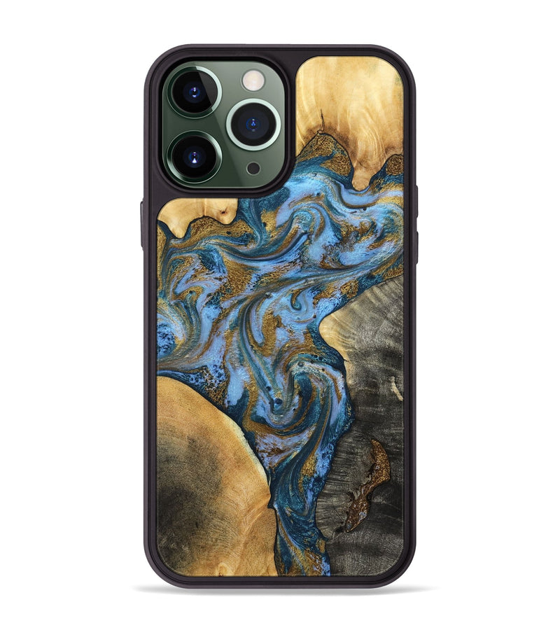 iPhone 13 Pro Max Wood Phone Case - Huey (Teal & Gold, 801887)