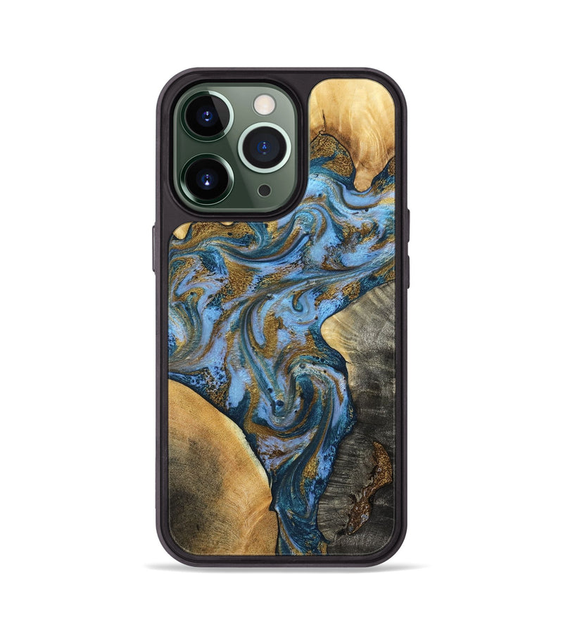 iPhone 13 Pro Wood Phone Case - Huey (Teal & Gold, 801887)