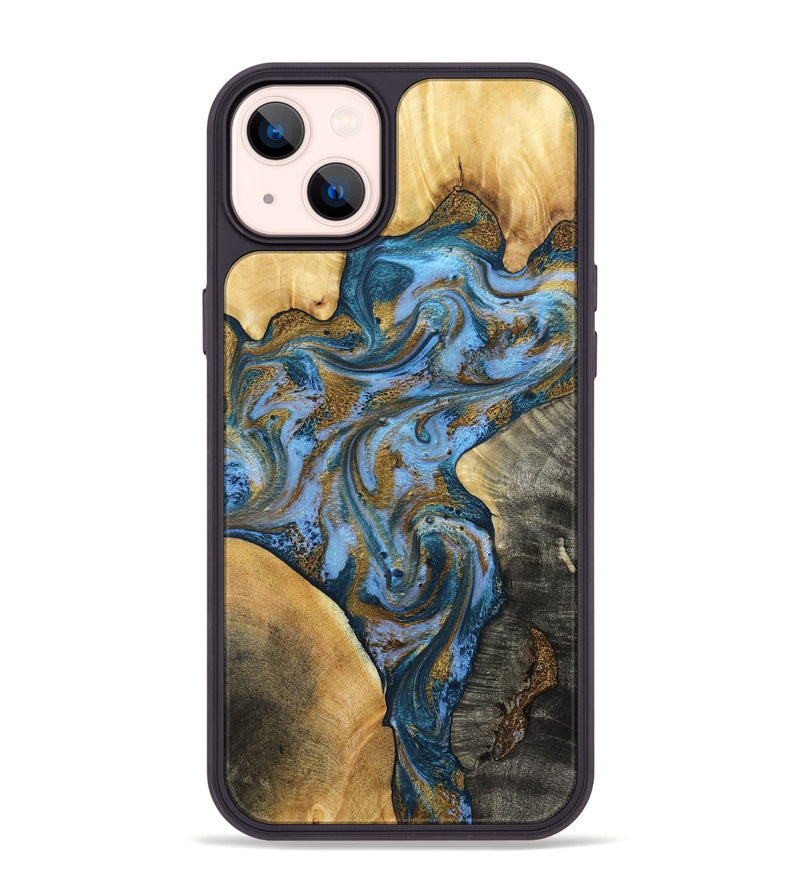 iPhone 14 Plus Wood Phone Case - Huey (Teal & Gold, 801887)