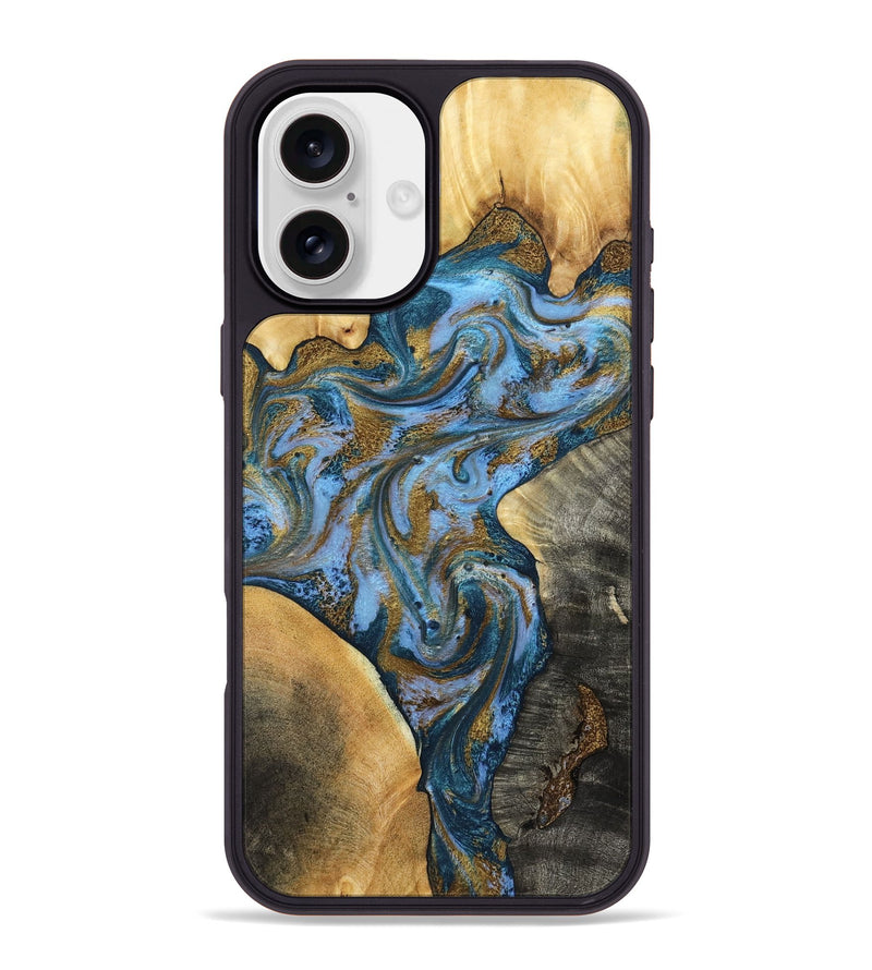 iPhone 16 Plus Wood Phone Case - Huey (Teal & Gold, 801887)