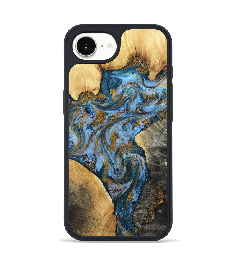 iPhone 16e Wood Phone Case - Huey (Teal & Gold, 801887)
