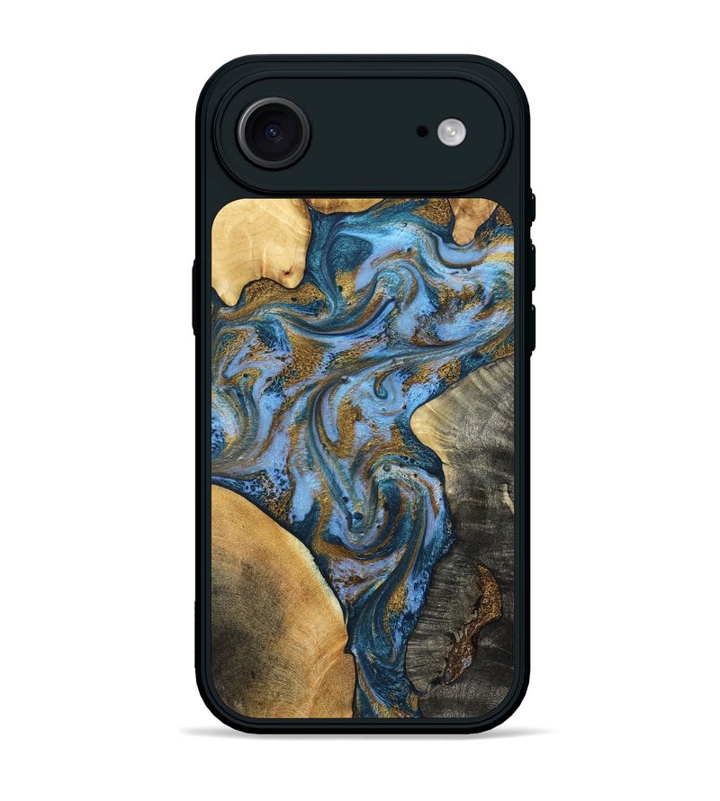 iPhone 17 Air Wood Phone Case - Huey (Teal & Gold, 801887)