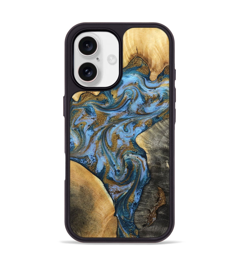 iPhone 17 Wood Phone Case - Huey (Teal & Gold, 801887)