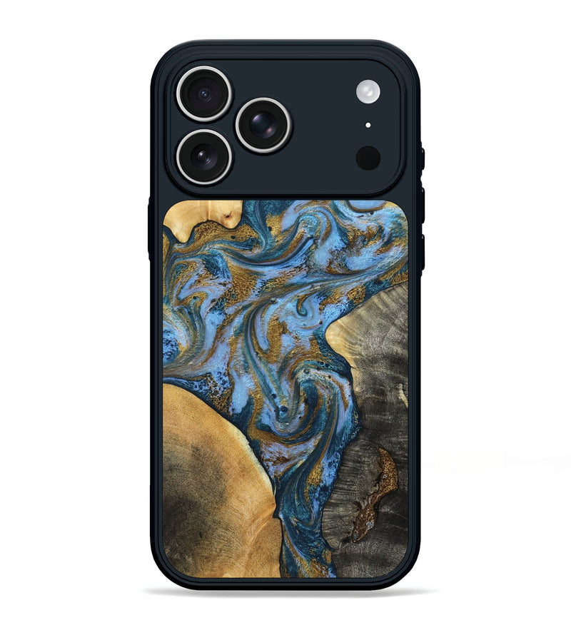iPhone 17 Pro Max Wood Phone Case - Huey (Teal & Gold, 801887)