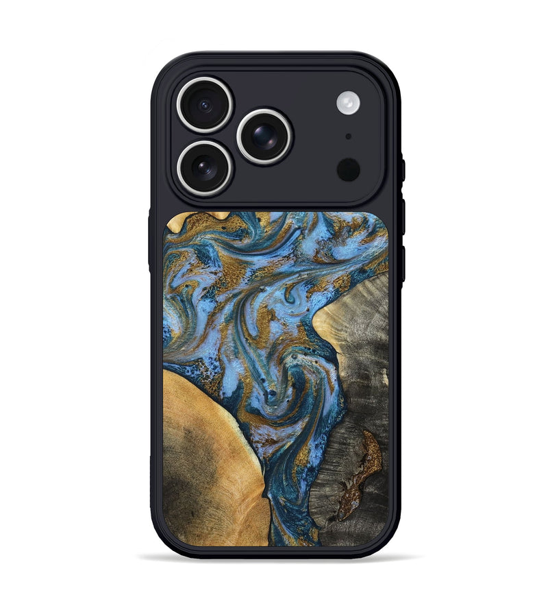 iPhone 17 Pro Wood Phone Case - Huey (Teal & Gold, 801887)