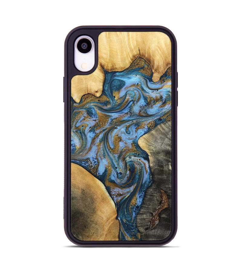 iPhone Xr Wood Phone Case - Huey (Teal & Gold, 801887)