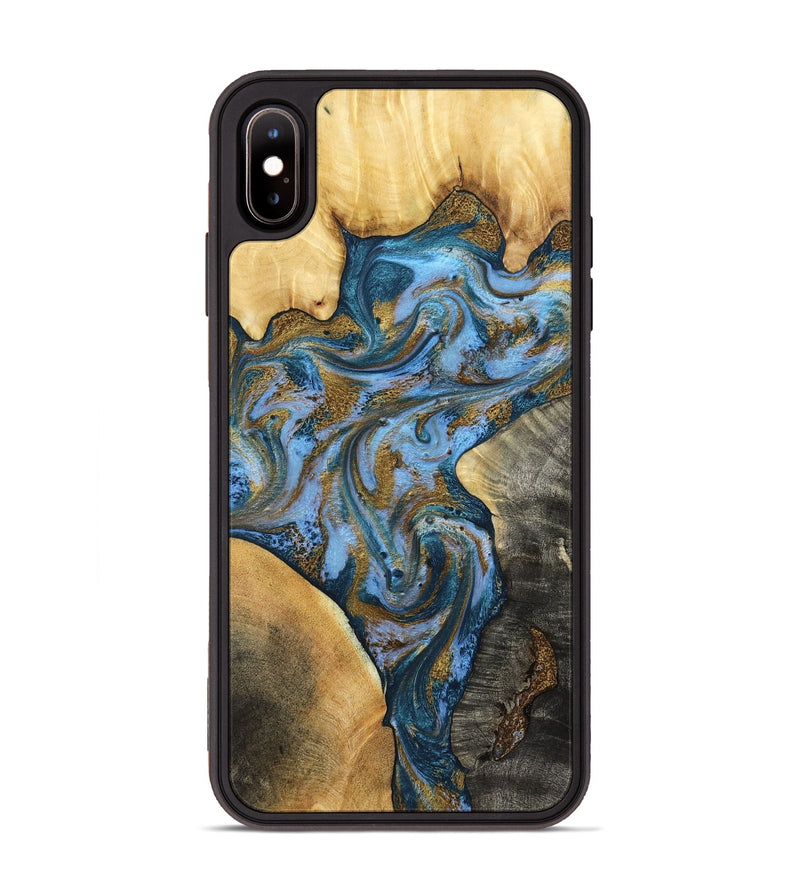 iPhone Xs Max Wood Phone Case - Huey (Teal & Gold, 801887)