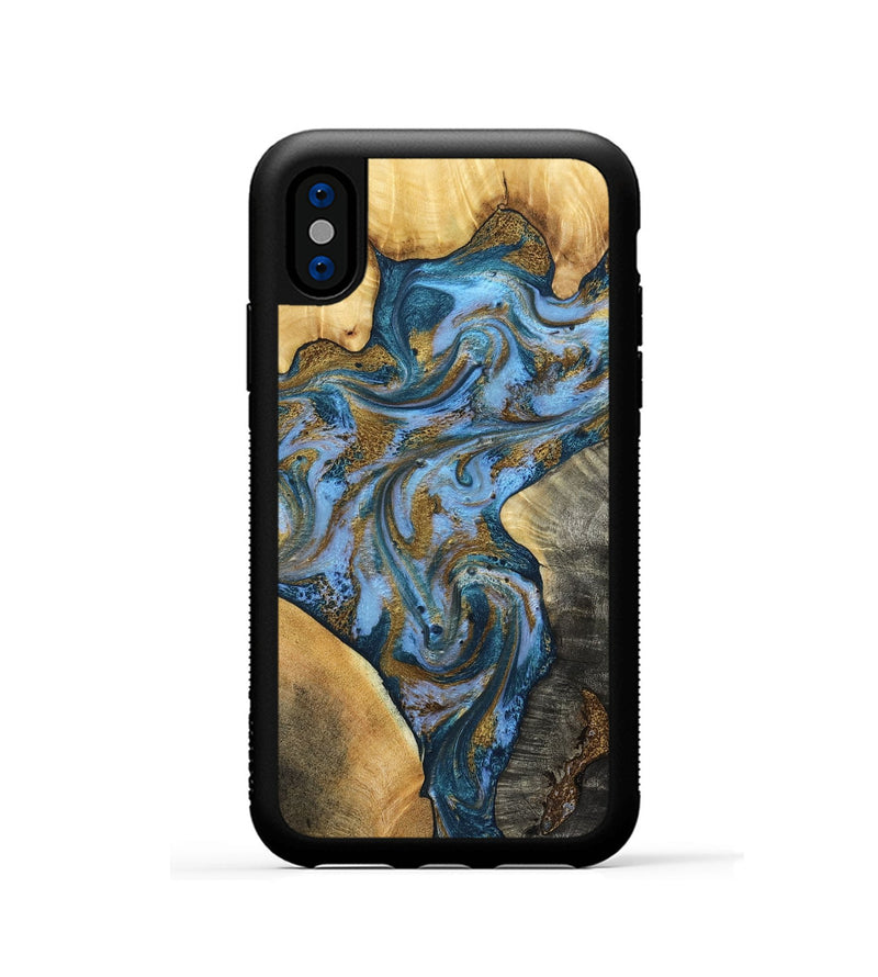 iPhone Xs Wood Phone Case - Huey (Teal & Gold, 801887)