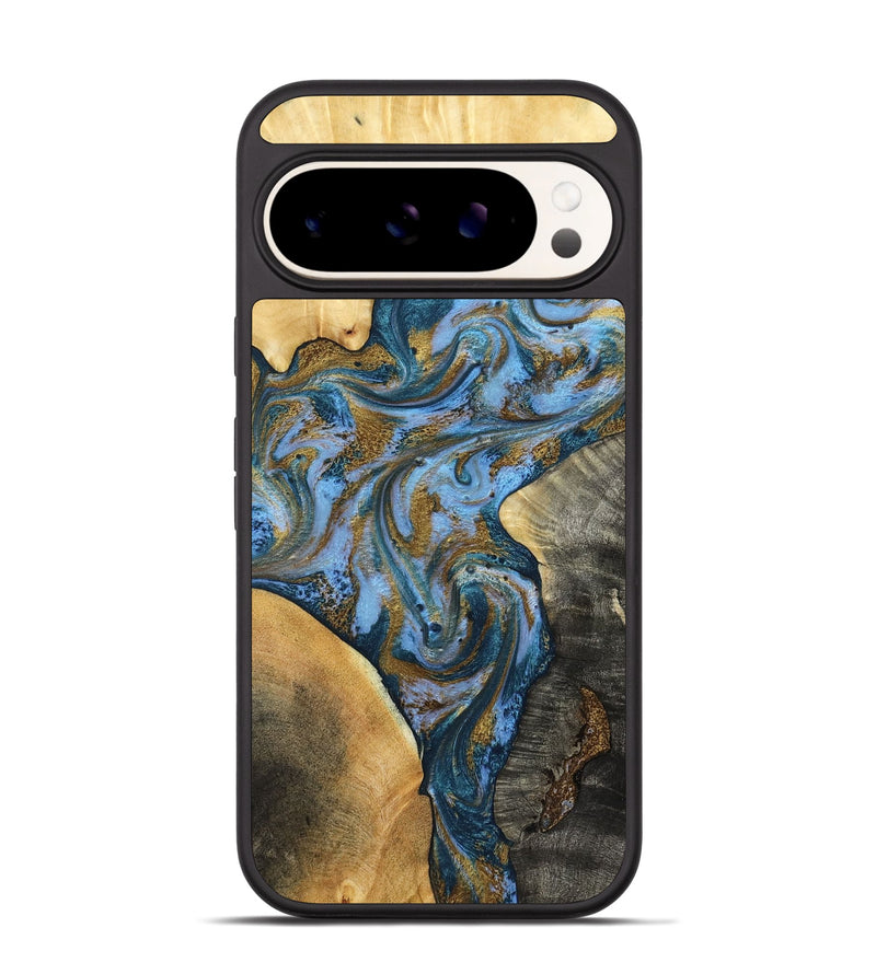 Pixel 9 Pro Wood Phone Case - Huey (Teal & Gold, 801887)