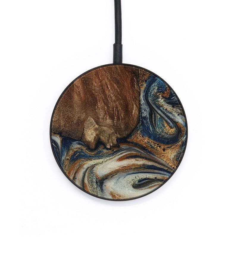 Circle Wood Wireless Charger - Tamera (Teal & Gold, 801888)
